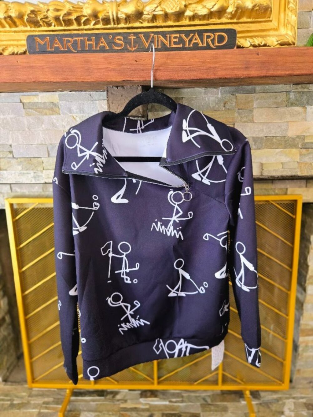ACEGOLFS More Than Basic Irregular Collar Golf Sweatshirt Pullover Black White M